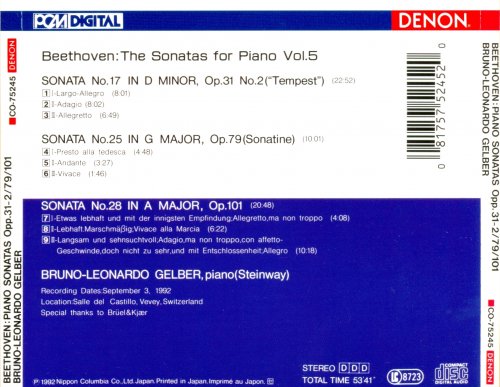 Bruno-Leonardo Gelber - Beethoven: Piano Sonatas Nos.17, 25, 28 (1992)