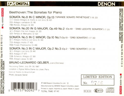 Bruno-Leonardo Gelber - Beethoven: Piano Sonatas Nos.8, 20, 5, 3 (1988)