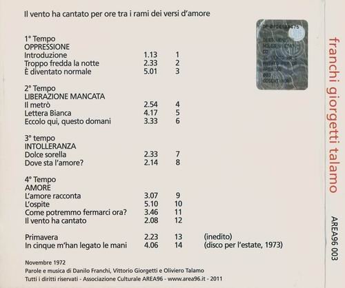 Franchi Giorgetti Talamo - Il Vento Ha Cantato Per Ore Tra I Rami Dei Versi D'amore (1972)