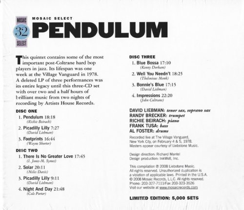 David Liebman, Randy Brecker, Richie Beirach, Frank Tusa, Al Foster - Pendulum: Live At The Village Vanguard (2008)