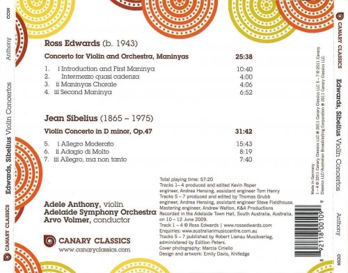 Adele Anthony, Adelaide Symphony Orchestra, Arvo Volmer - Edwards: Maninyas / Sibelius: Violin Concerto (2011)