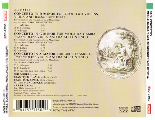 Ars Rediviva, Milan Munclinger – J.S. Bach: Concertos (1983) CD-Rip