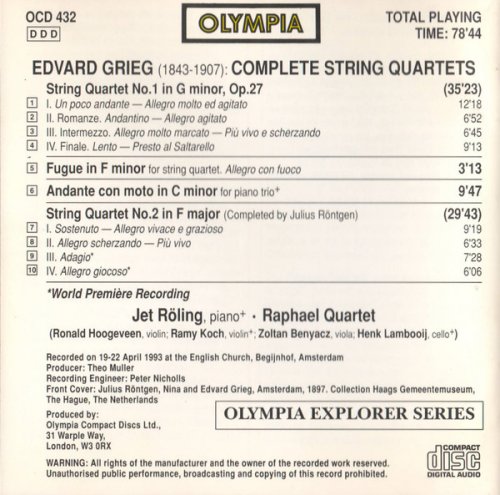 Raphael Quartet, Jet Röling - Grieg: Complete String Quartets (1993)