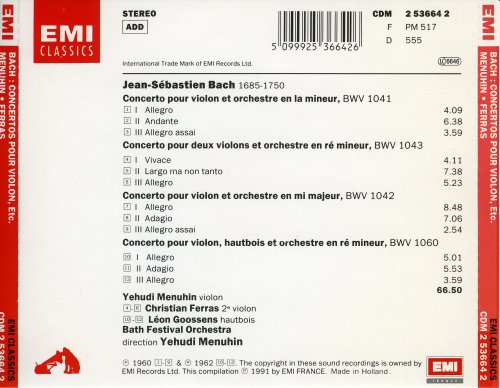Yegudi Menuhin - J.S. Bach: Violin, Two violins and Violin-oboe Concertos (1991) CD-Rip