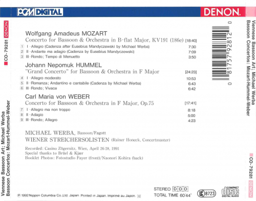 Michael Werba, Wiener Streichersolisten - Mozart, Hummel, Weber: Viennese Bassoon Art (Bassoon Concertos) (1992)