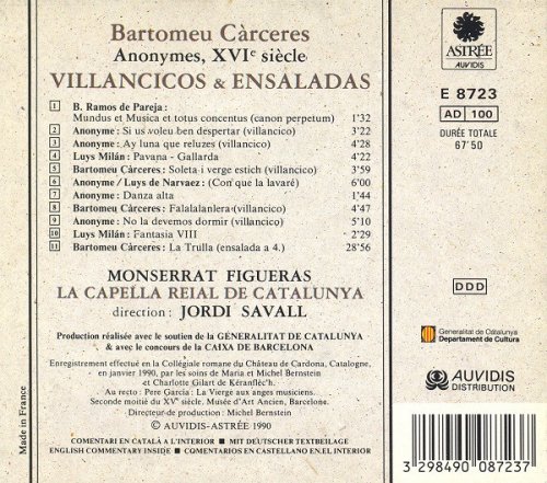 Montserrat Figueras, La Capella Reial de Catalunya & Jordi Savall - Bartomeu Càrceres: Villancicos & Ensaladas (1990)