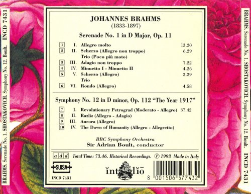 BBC Symphony Orchestra, Sir Adrian Boult - Brahms: Serenade No. 1 / Shostakovich: Symphony No. 12 (1993)