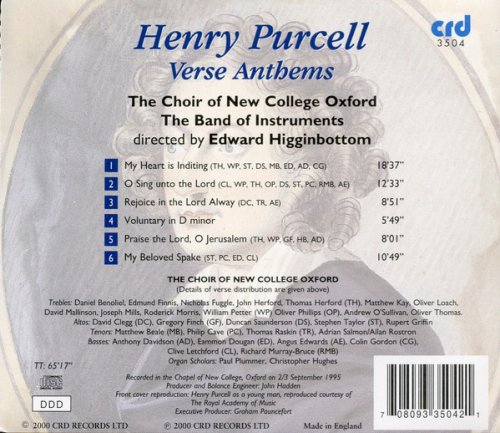 Choir of New College Oxford, The Band of Instruments, Christopher Hughes, Edward Higginbottom - Purcell - Verse Anthems (2000)