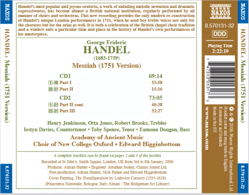 Choir of New College Oxford, The Academy of Ancient Music, Edward Higginbottom - Handel: Messiah, HWV 56 (2016)