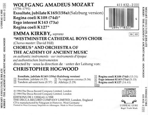 Emma Kirkby, Choir Of Westminster Cathedral - Mozart: Exsultate Jubilate; Motets (1984)