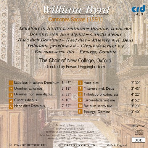 Choir of New College Oxford, Edward Higginbottom - Byrd: Cantiones Sacrae 1591 (1994)