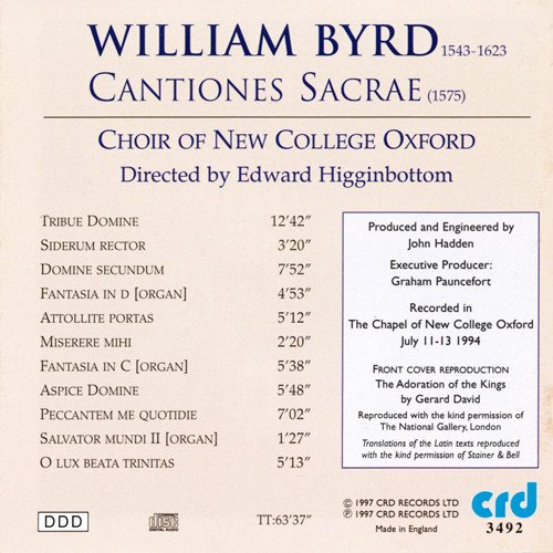 Choir of New College Oxford, Edward Higginbottom - Byrd: Cantiones Sacrae 1575 (1997)