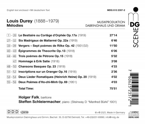 Holger Falk, Steffen Schleiermacher - Durey: Mélodies (2025) [Hi-Res]
