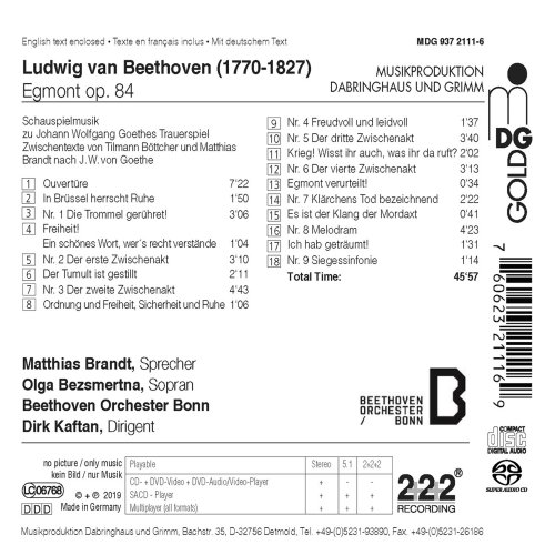 Beethoven Orchester Bonn, Dirk Kaftan, Olga Bezsmertna, Matthias Brandt - Beethoven: Egmont, Op. 84 (2019) [Hi-Res]
