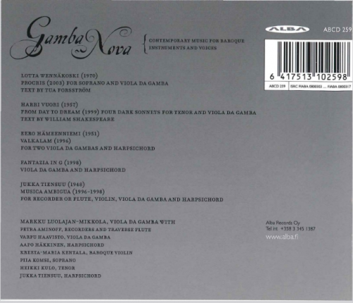 Aapo Häkkinen, Petra Aminoff, Kreeta-Maria Kentala - Gamba Nova - Contemporary music for baroque instruments and voices (2008)