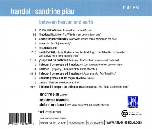 Sandrine Piau, Accademia Bizantina, Stefano Montanari - Handel: Between Heaven & Earth (2009) CD-Rip