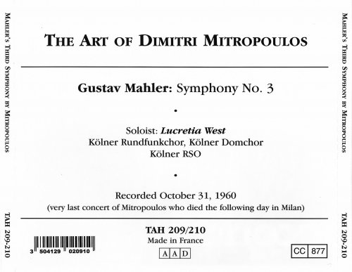 Lucretia West, Kolner RSO, Dimitri Mitropoulos - Mahler: Symphonie Nr.3 - Mitropoulos Last concert (1999)