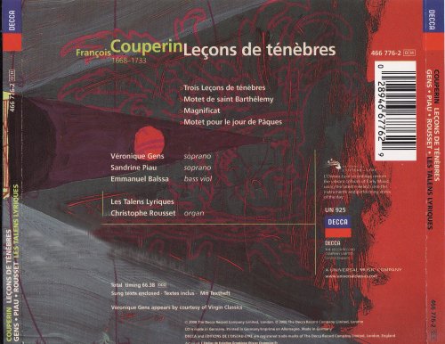 Véronique Gens, Sandrine Piau, Les Talens Lyriques, Christophe Rousset - Couperin: Trois Leçons de Ténèbres (2000) CD-Rip