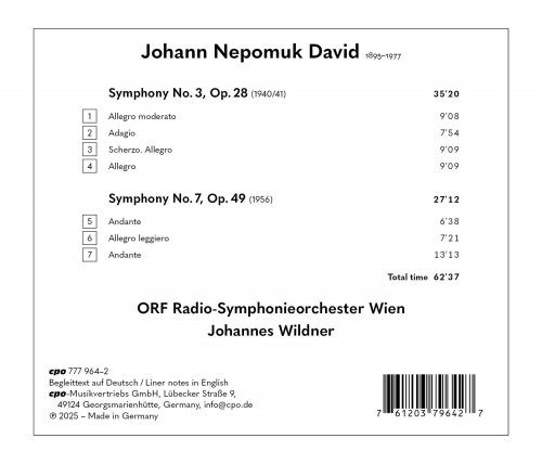 ORF Radio-Symphonieorchester Wien, Johannes Wildner - Johann Nepomuk David: Symphonies 3 & 7 (2025)