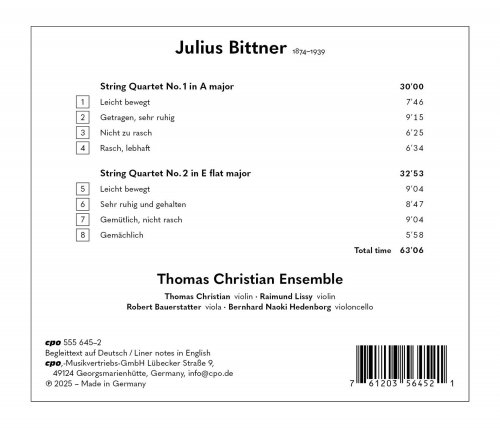 Thomas Christian Ensemble - Bittner: String Quartets Nos. 1 & 2 (2025) [Hi-Res]