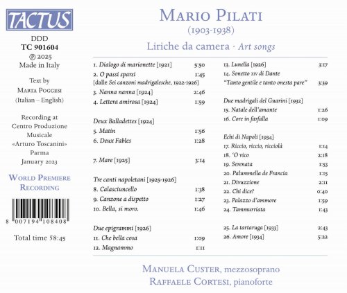Manuela Custer, Raffaele Cortesi - Pilati: Liriche da camera (2025) [Hi-Res]