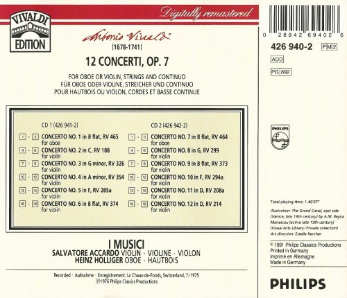 Salvatore Accardo, Heinz Holliger, I Musici - Vivaldi: 12 Concerti op. 7 (1991) CD-Rip