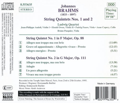 Bruno Pasquier, Ludwig Quartet - Brahms: String Quartets Nos. 1 & 2 (1996) CD-Rip