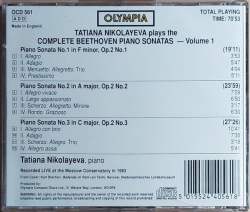 Tatiana Nikolayeva - Beethoven: Piano Sonatas No.01-03 (1994)