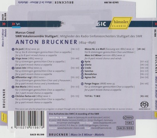 Marcus Creed, SWR Vokalensemble Stuttgart - Bruckner: Mass in E Minor, Motets (2007) [SACD]