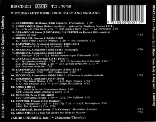 Jakob Lindberg - Virtuoso Lute Music from Italy and England (1987)