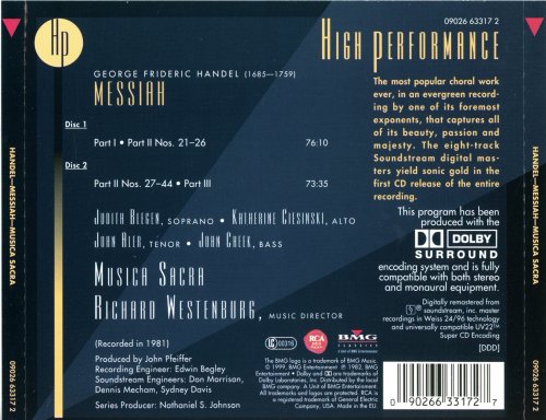 John Aler, Musica Sacra, Richard Westenburg - Handel: Messiah (1999)