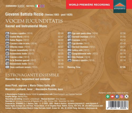 Estrovagante Ensemble, Riccardo Doni, Anna Piroli - Riccio: Vocem iucunditatis, Sacred & Instrumental Music (2026) [Hi-Res]