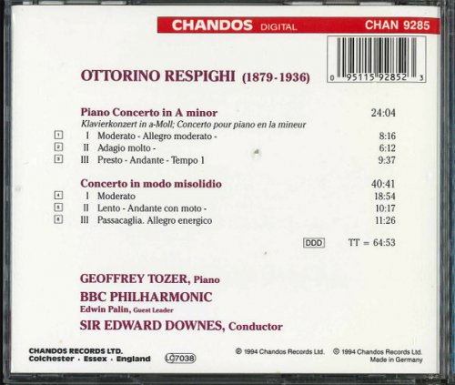 Geoffrey Tozer, BBC Philharmonic, Edward Downes - Respighi: Piano Concerto / Concerto in modo misolidio (1994)