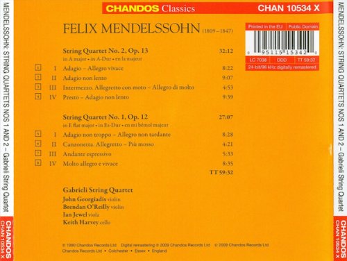 Gabrieli String Quartet - Mendelssohn: String Quartets Nos. 1 and 2 (Remastered 2009)