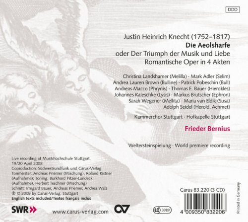 Christina Landshamer, Andrea Lauren Brown, Sarah Wegener, Mark Adler, Kammerchor & Hofkapelle Stuttgart, Frieder Bernius - Knecht: Die Aeolsharfe (2009)