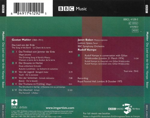 Janet Baker, Ludovic Speiss, BBC Symphony Orchestra, Rudolf Kempe - Baker, Mahler: Das Lied Von Der Erde (2002)