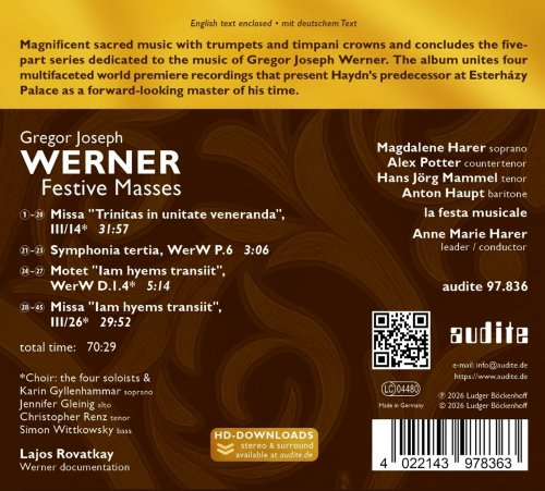 Magdalene Harer, Alex Potter, Hans Jörg Mammel, Anton Haupt, la festa musicale, Anne Marie Harer, Lajos Rovatkay - Gregor Joseph Werner: Vol. V: Festive Masses (2026) [Hi-Res]