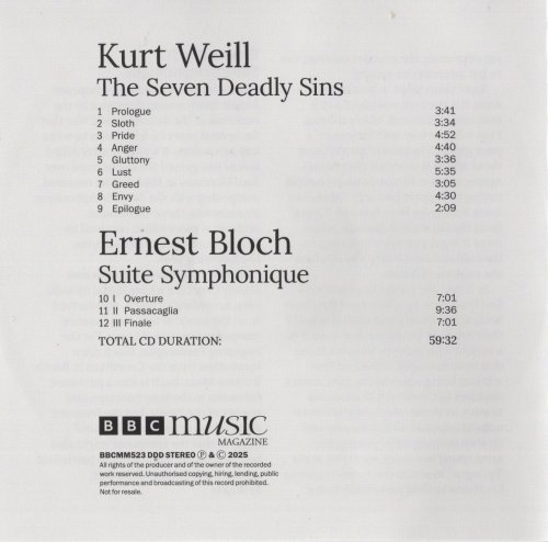 BBC Symphony Orchestra, James Gaffigan, Gergely Madaras - Weill: The Seven Deadly Sins / Bloch:  Suite Symphonique - BBC Music Magazine February 2026 (vol.34 no.5) (2026)