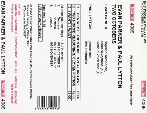 Evan Parker & Paul Lytton - Two Octobers 1972-1975 (1996)