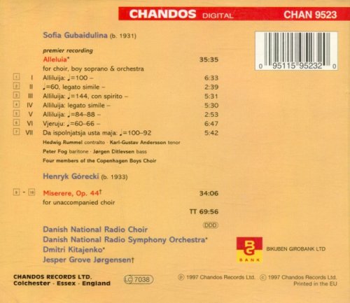 Danish National Radio Choir, Danish National Radio Symphony Orchestra, Dmitri Kitajenko, Jesper Grove Jørgensen - Górecki, Gubaidulina: Miserere / Alleluia (1997)