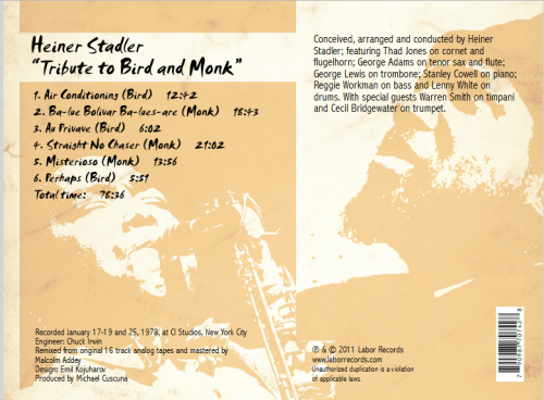 Heiner Stadler - Tribute to Bird and Monk (2011)