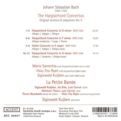 Mario Sarrechia, Hsiu-Tzu Ryan, La Petite Bande, Sigiswald Kuijken - Johann Sebastian Bach: Harpsichord Concertos Vol. 2 (2026) [Hi-Res]