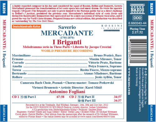 Poznań Camerata Bach Choir, Virtuosi Brunensis, Antonino Fogliani - Mercadante: I Briganti (2014)
