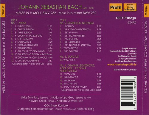 Ulrike Sonntag, Marjana Lipovsek, Howard Crook, Andreas Schmidt, Gachinger Kantorei, Stuttgarter Kammerorchester, Helmuth Rilling - J.S.Bach: Mass in B minor, BWV 232 (2011)