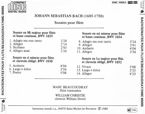 Marc Beaucoudray, William Christie - J.S.Bach: Sonates pour flute et clavecin (1982)