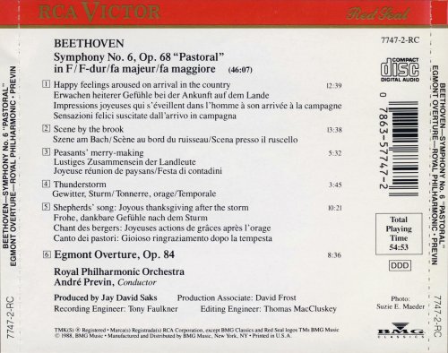 Royal Philharmonic Orchestra, Andre Previn - Beethoven: Symphony No. 6 'Pastoral' & Egmont Overture (1988)
