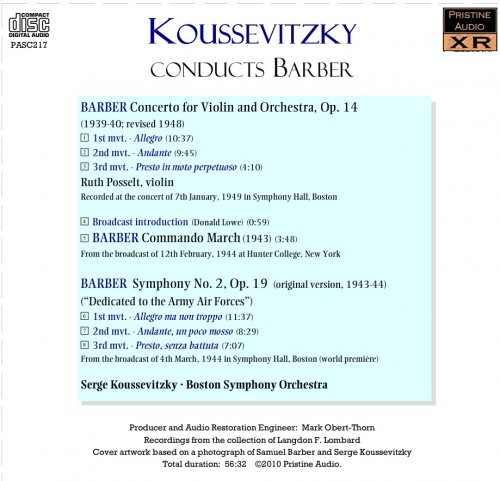 Serge Koussevitzky - Koussevitzky conducts Barber (1944/49) [2010]