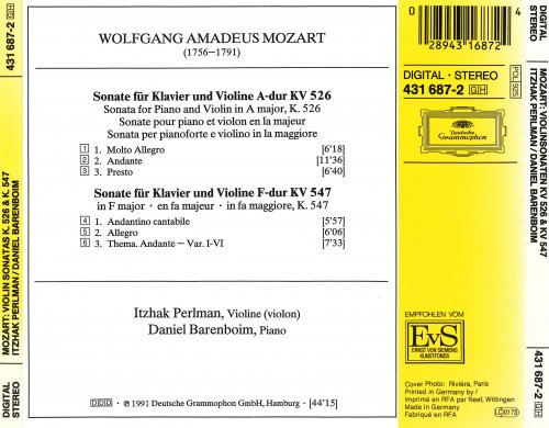 Itzhak Perlman, Daniel Barenboim - Mozart: Sonaten für Klavier und Violine - Sonatas For Piano And Violin K. 526 & K. 547 (1991)