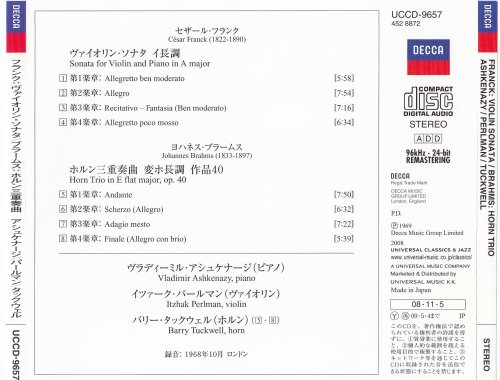 Vladimir Ashkenazy, Itzhak Perlman, Barry Tuckwell - Franck: Violin Sonata / Brahms: Horn Trio (1969) [2008 SHM-CD]
