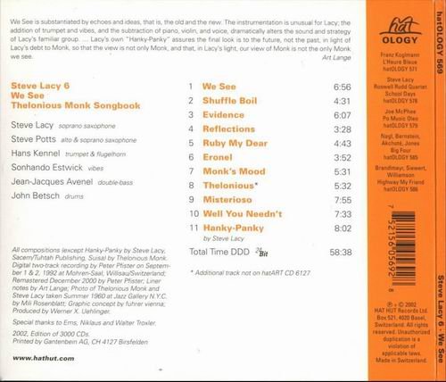 Steve Lacy 6 - We See: Thelonious Monk Songbook (1993)